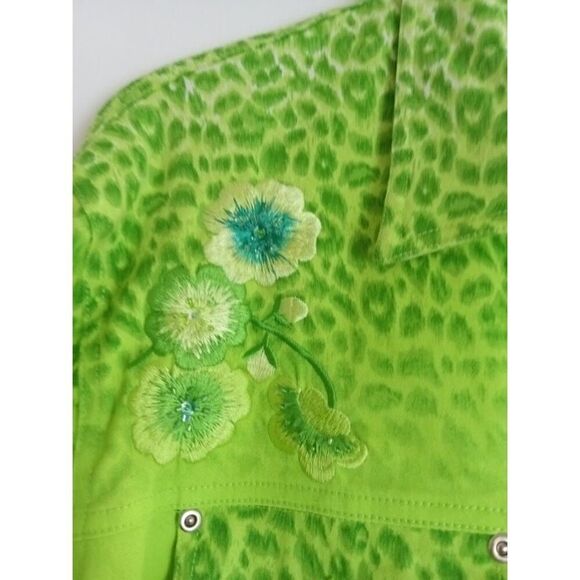 Diane Gilman Green Animal Print w/Embroidery Floral & Butterfly Jacket Large - Picture 5 of 10